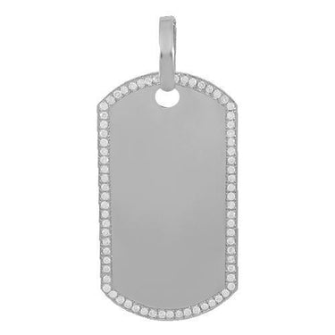 14K Solid White Gold Mens Diamond Dog Tag Pendant 1.50 Ctw